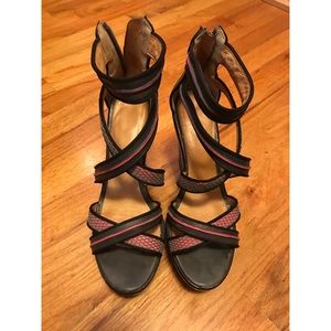L.A.M.B. Careers leather and Mesh Wedge Sandal
