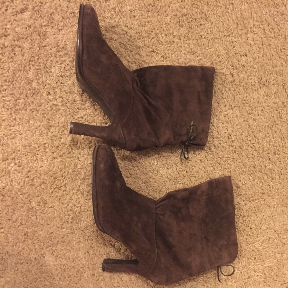 Brown suede high heel ankle boots