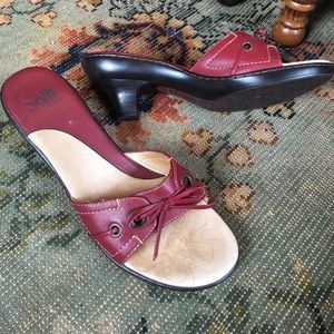 Soft cranberry heeled sandals