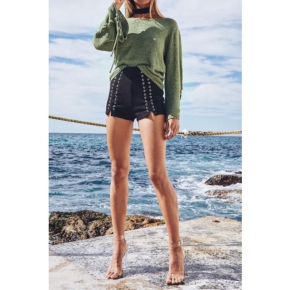 Green strappy Sleeves Loose sweater top - Picture 3 of 5