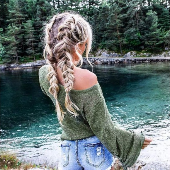 Green strappy Sleeves Loose sweater top - Picture 4 of 5