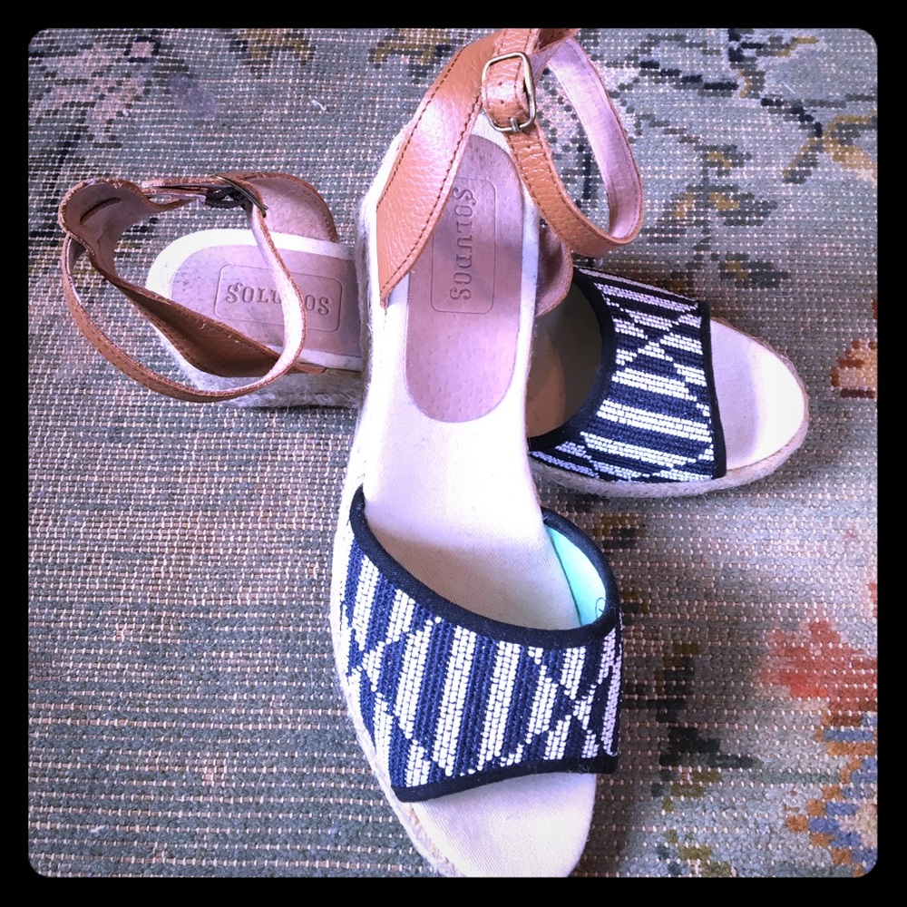 Soludos Black/White Espadrilles Heel w/Ankle Strap