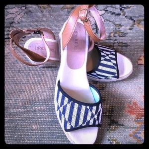 Soludos Black/White Espadrilles Heel w/Ankle Strap