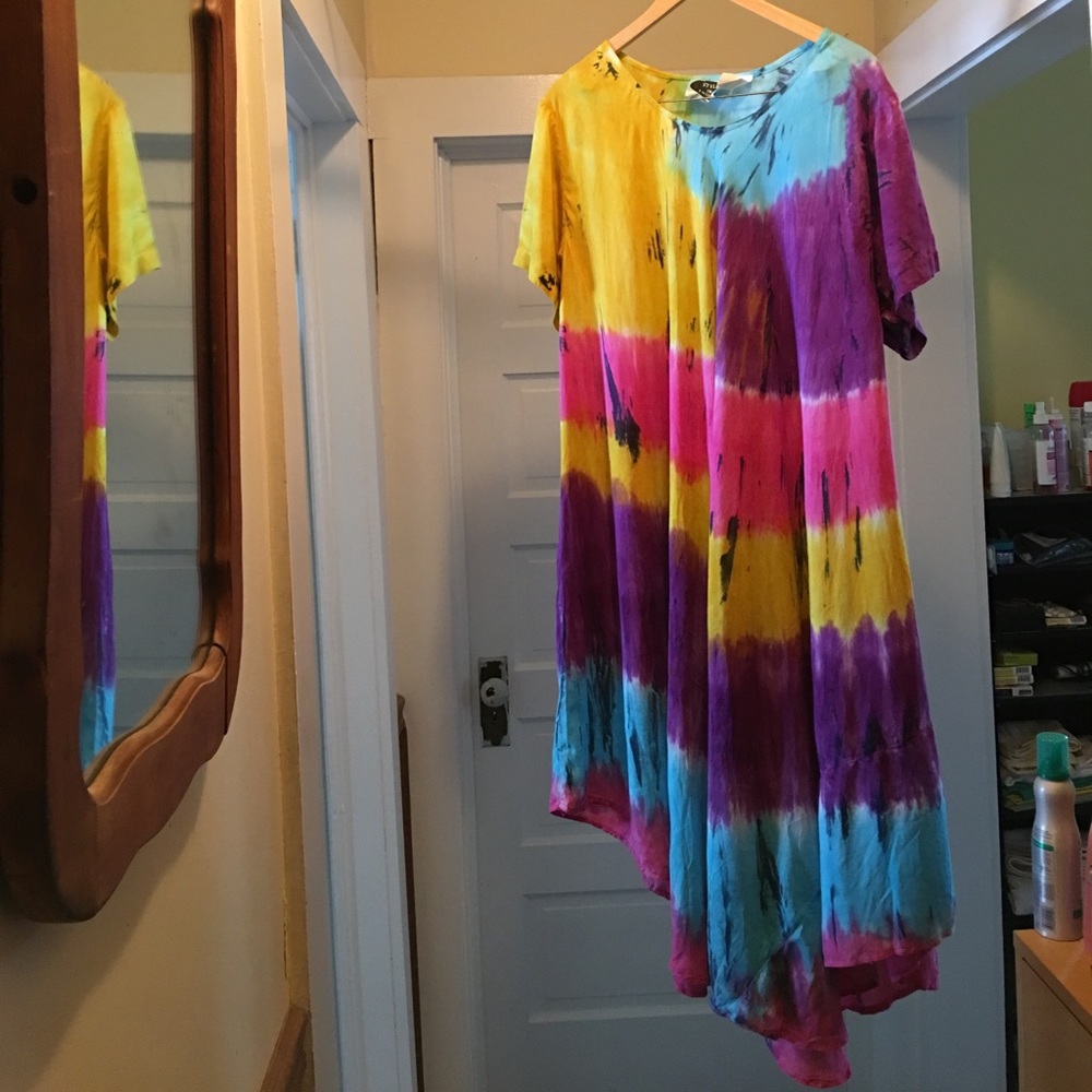 Dress or beach cover up tie dye multi color