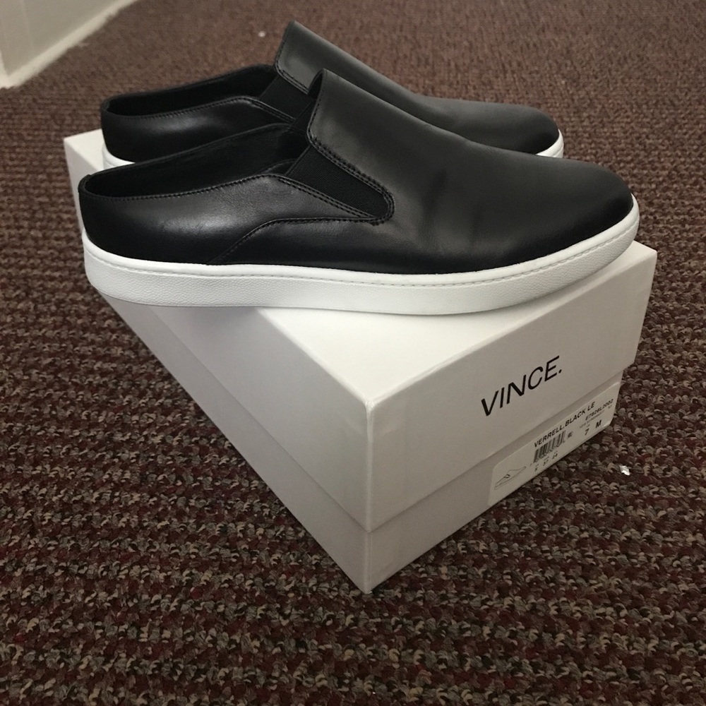 Vince black leather backless