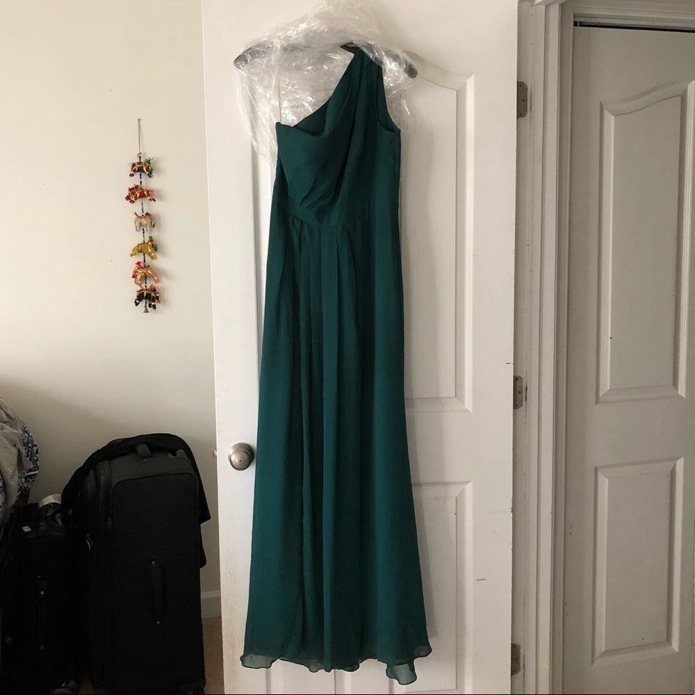 David’s Bridal One-Shoulder Crinkle Chiffon Gown