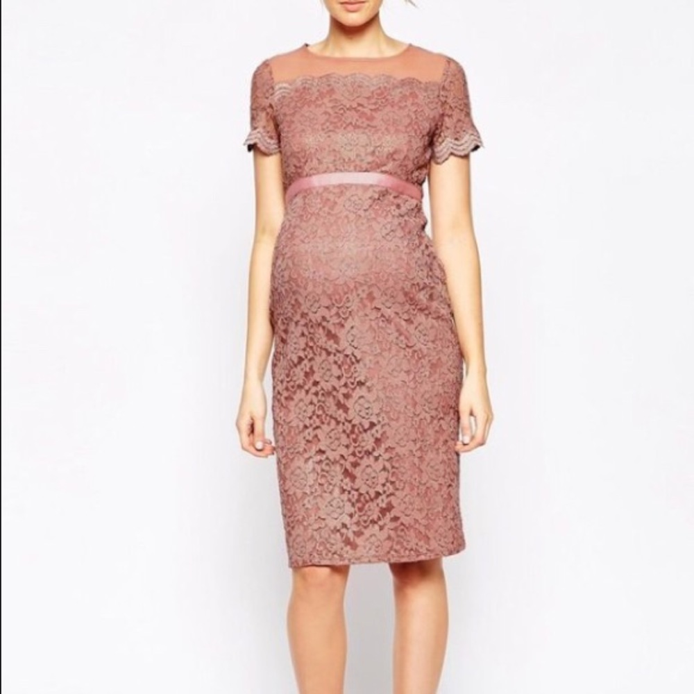 Pink lace ASOS maternity dress US size 14