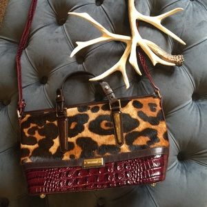 Brahmin burgundy and animal print bag