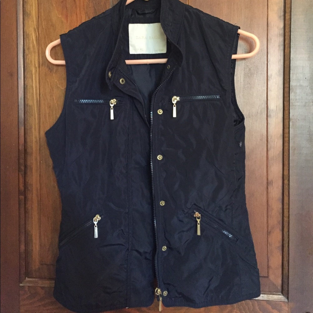 S Zara navy blue quilted vest