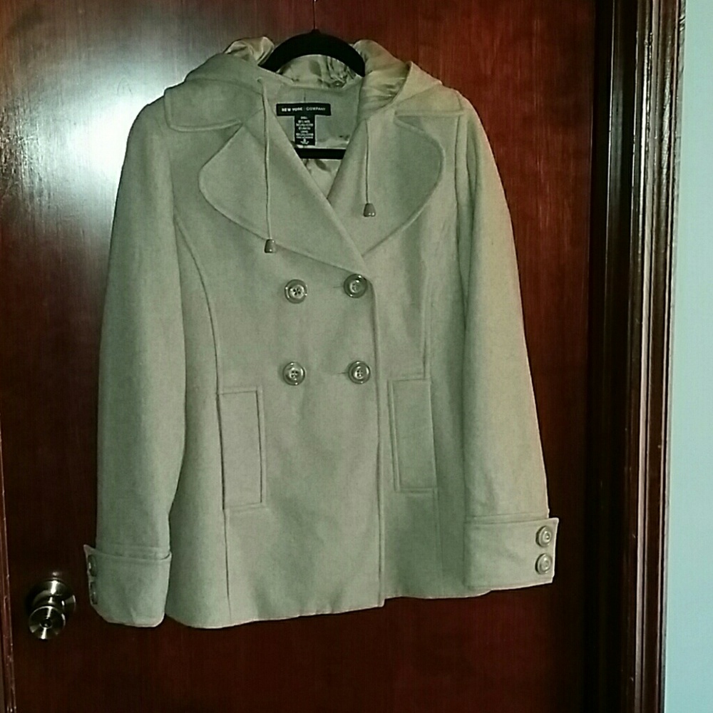 New York & Co Beige Blend Pea Coat w/Hood