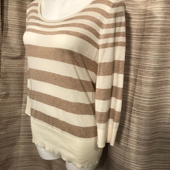 Loft Striped Cream and Brown Long Sleeve Sweater - Picture 2 of 5