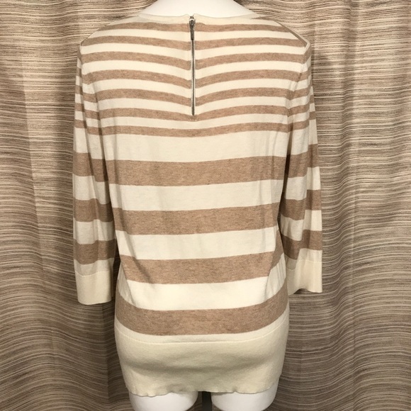 Loft Striped Cream and Brown Long Sleeve Sweater - Picture 3 of 5