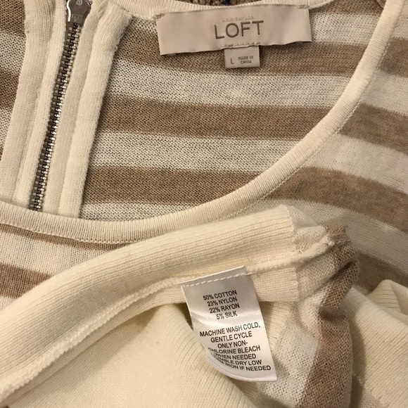 Loft Striped Cream and Brown Long Sleeve Sweater - Picture 5 of 5