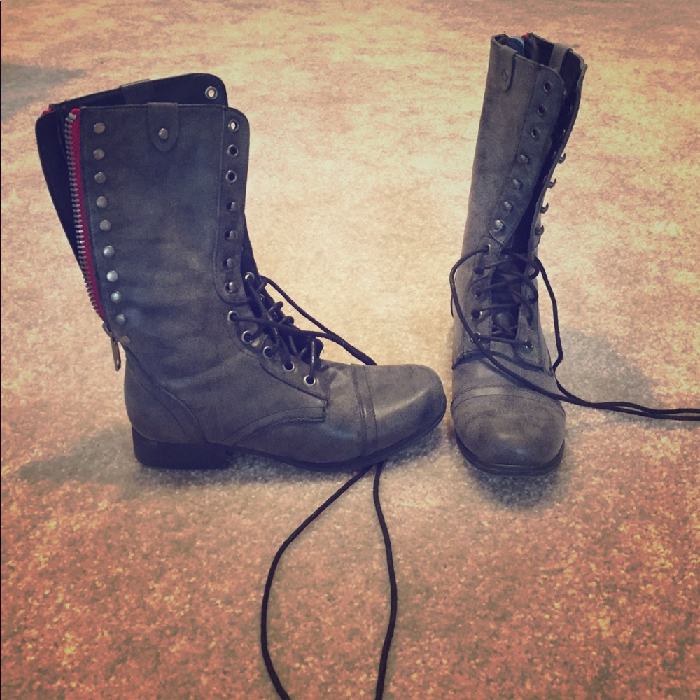 Gray combat boots