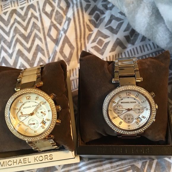 Authentic Mk gold and creme stoned watch