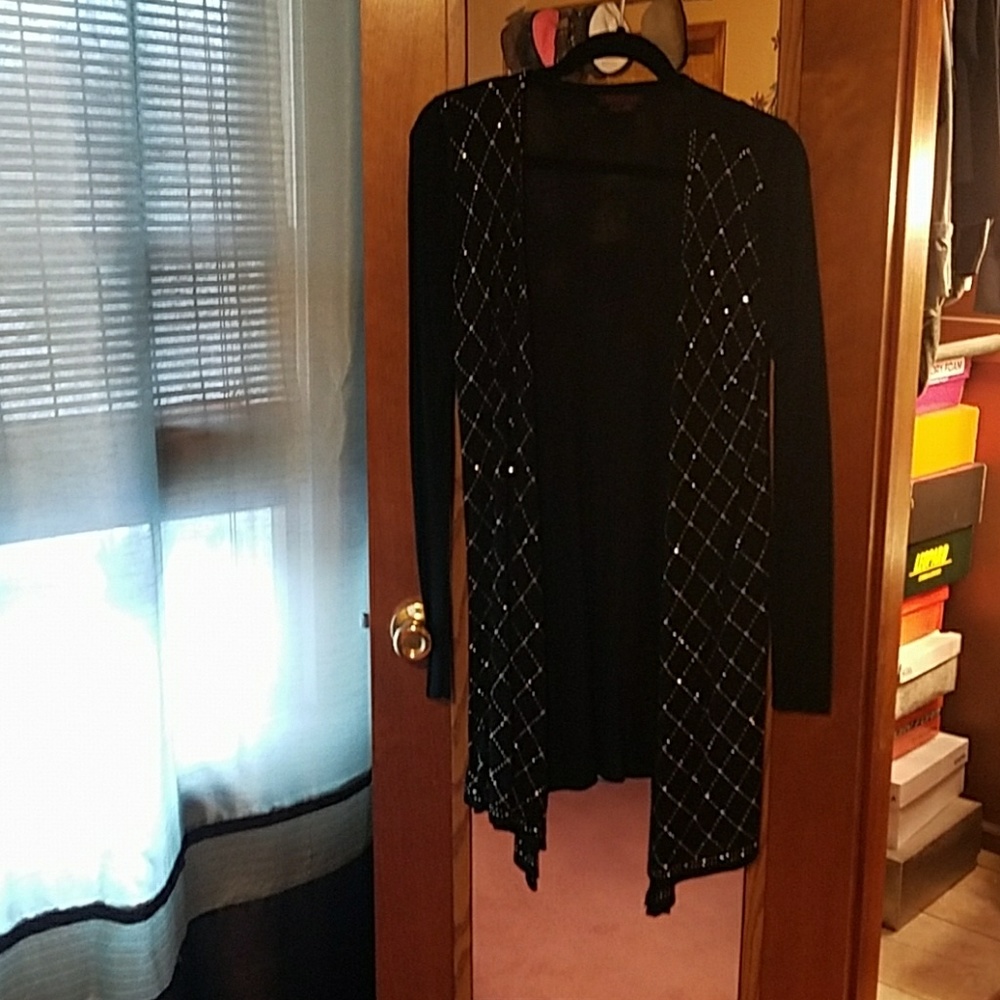 Embellished long sweater coat