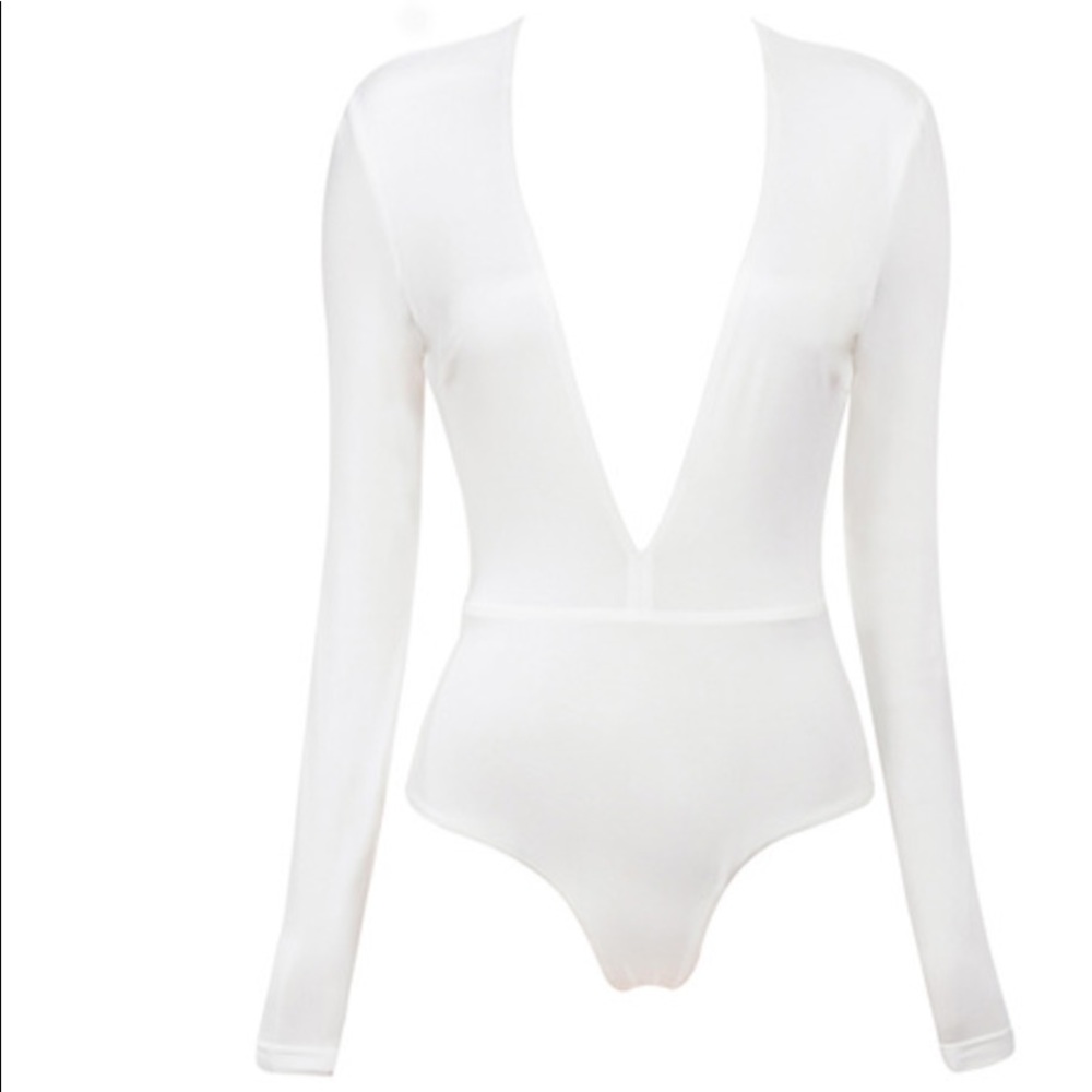 Light pink silky stretch bodysuit deep V