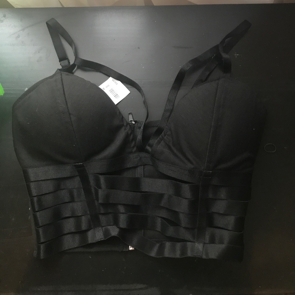 Charlotte Russe strappy caged bustier top black