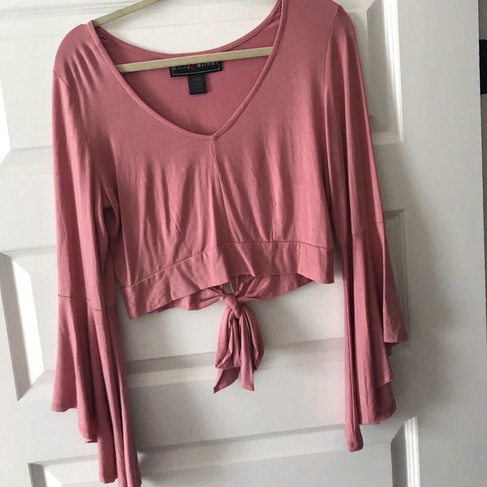 Pink cropped belle sleeve shirt
