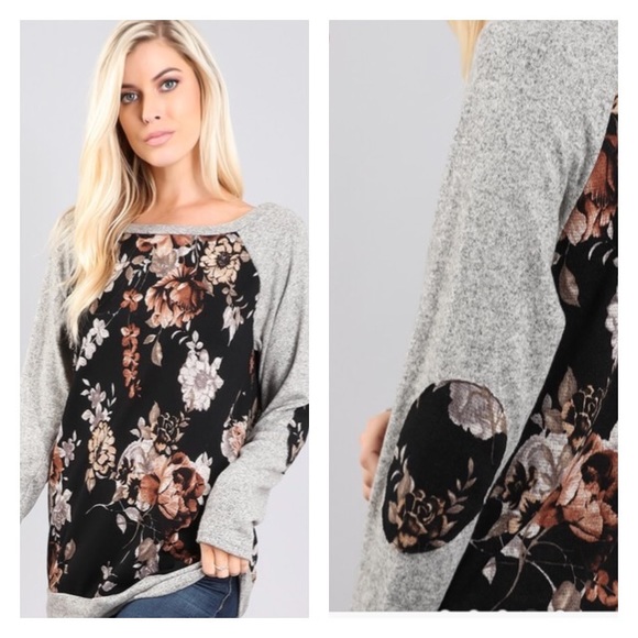 Last one! Floral Print Long Sleeve Tunic Top - Picture 2 of 2