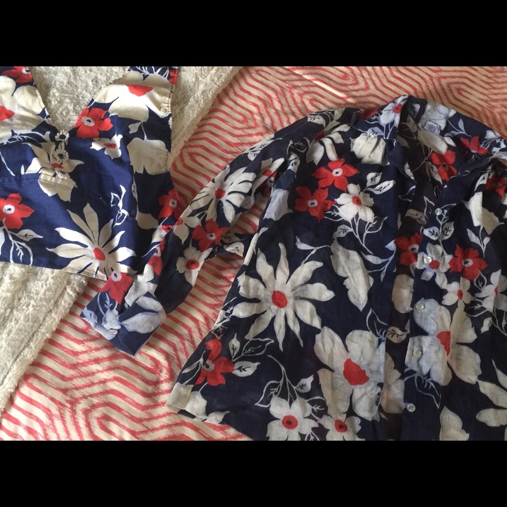 Vintage Matching Floral Bikini Top & Button Shirt