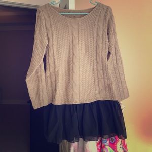 Camel and black cableknit sweater, size MEDIUM!