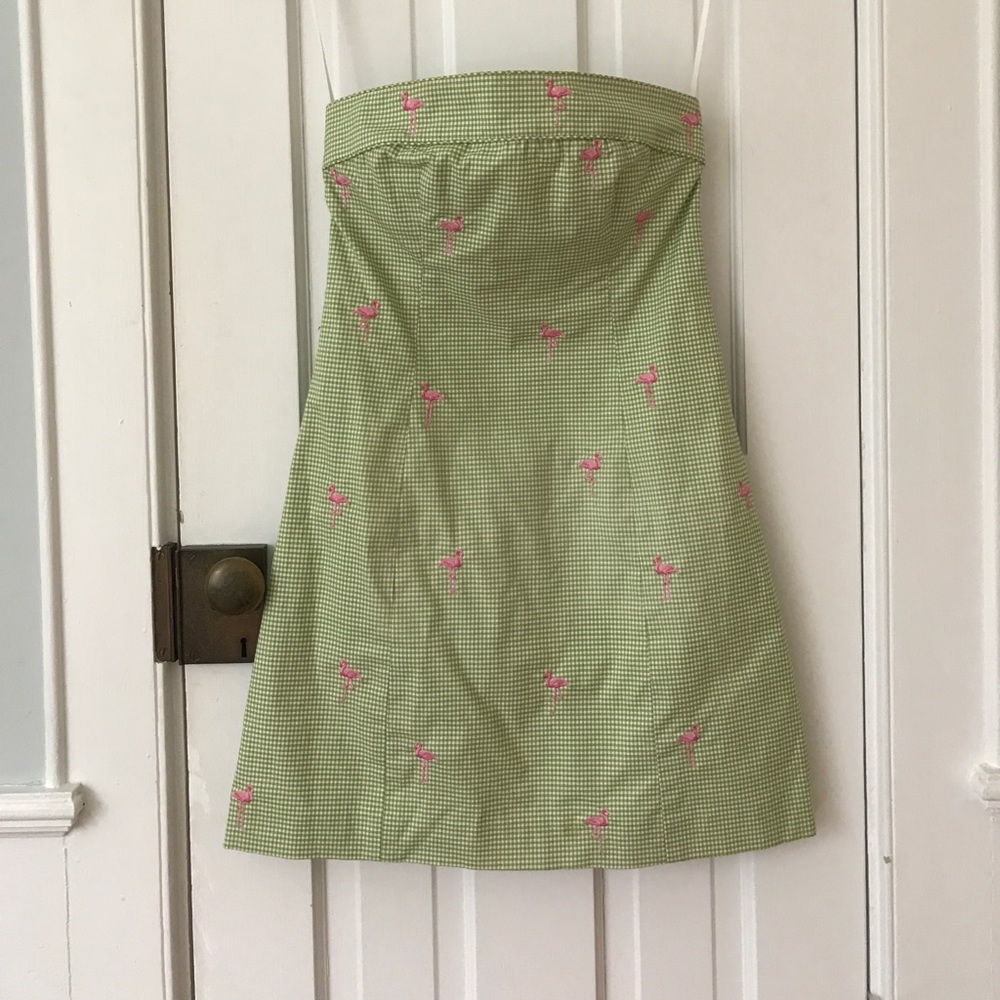 Vintage J. Crew Gingham Flamingo Strapless Dress
