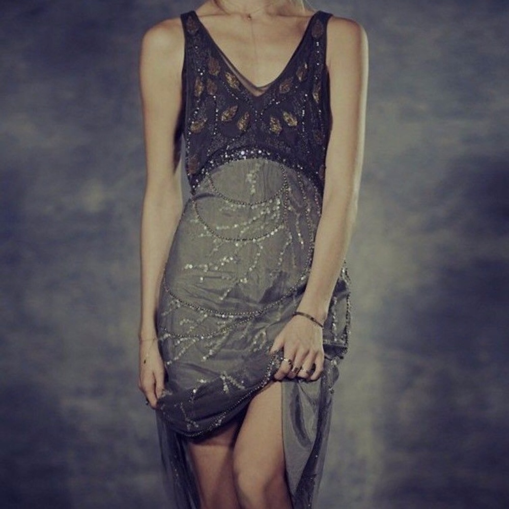 Free People Gatsby's Ghost Beaded Mesh dress