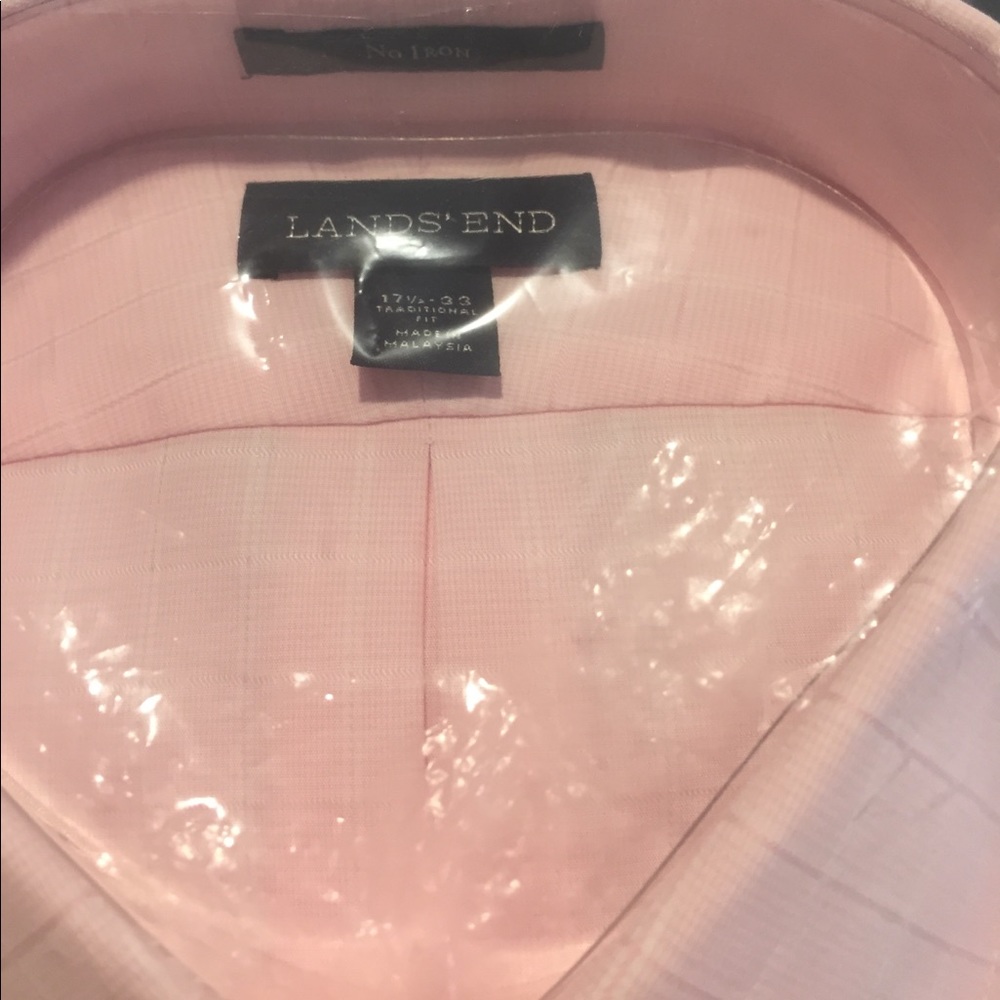 NWT pink plaid Lands’ End men’s button down - Picture 2 of 2