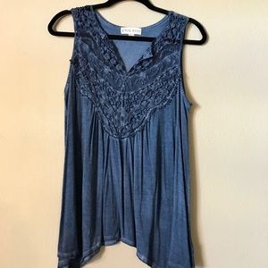 Blue Flowy Tank w/ Lace Details - M - NWOT