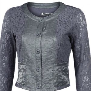 Mandarin Collar Lace Metallic Jacket