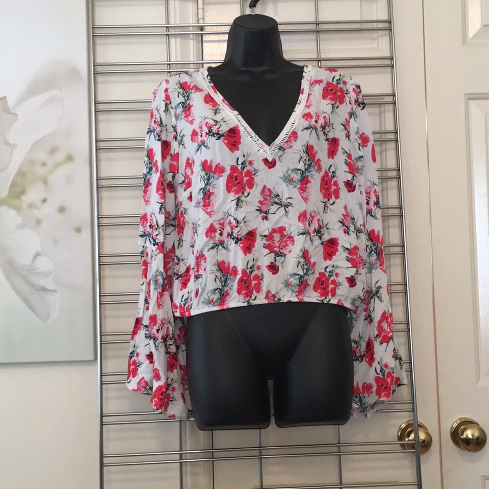 Floral top with bell sleeves