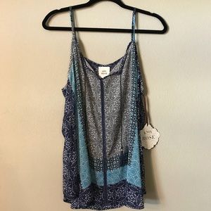 Blue Printed Chiffon Tank - L - NWT
