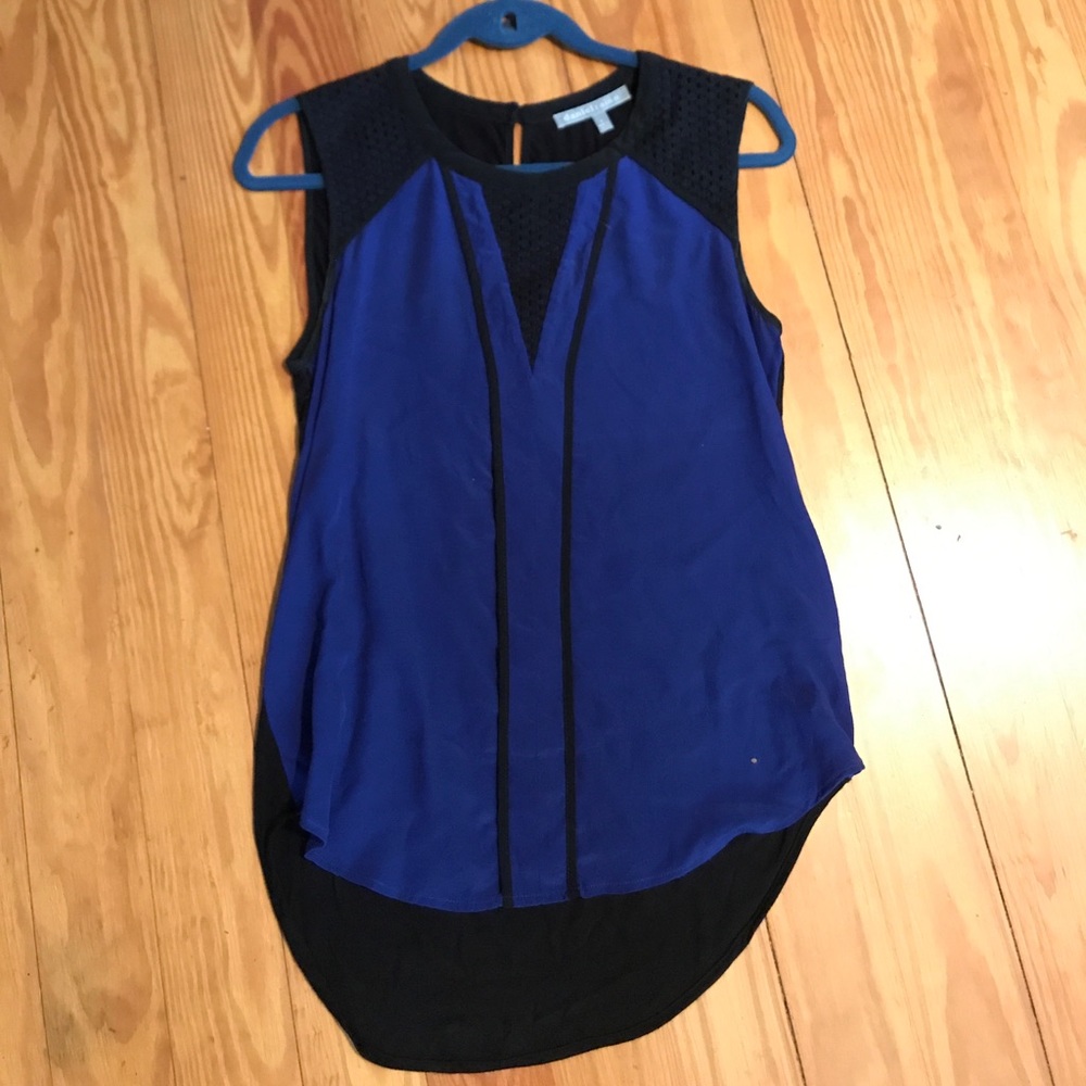 Daniel Rainn blue and black crochet & silk top