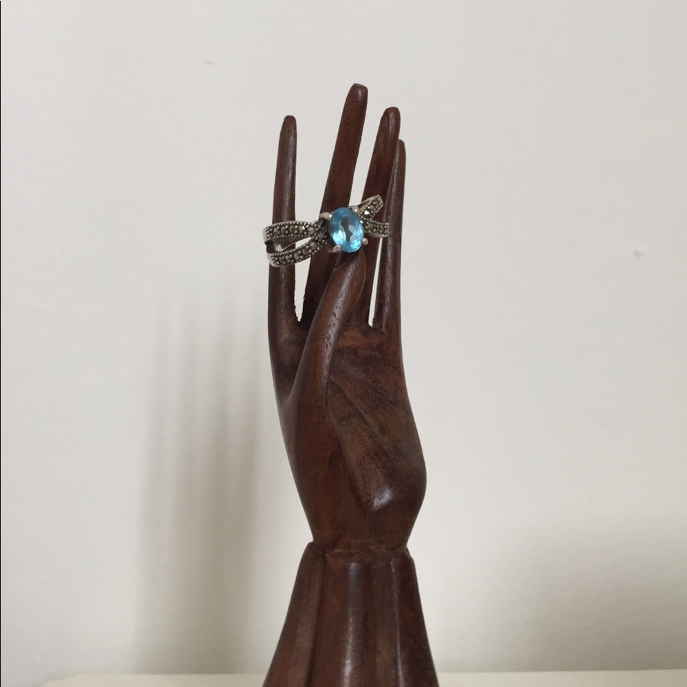 Genuine Swiss Blue Topaz & Silver Ring 💎 Sz 7