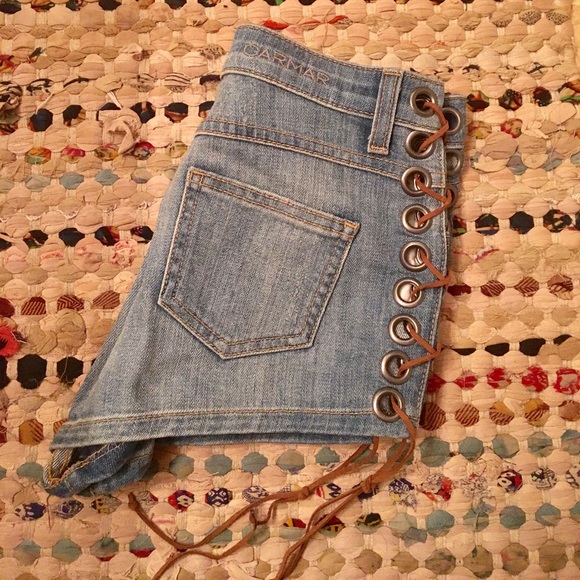 LF Carmar Cutout Lace Up Denim Shorts - Picture 2 of 8