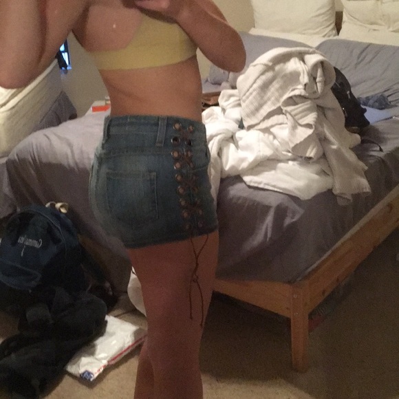 LF Carmar Cutout Lace Up Denim Shorts - Picture 7 of 8