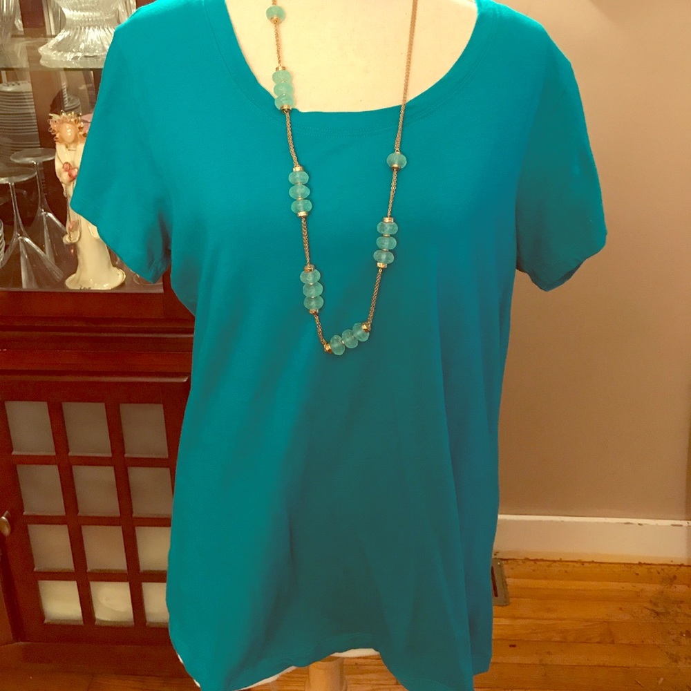 Longer length teal cotton tee