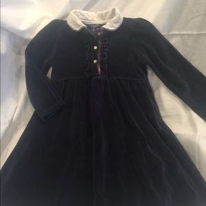 Chaps Navy Velvet dress 4 VGUC Ruffle Collar