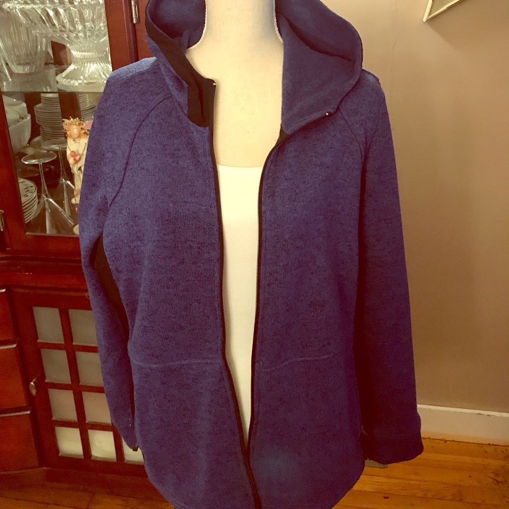 Blue with black trim heavy knit jacket.