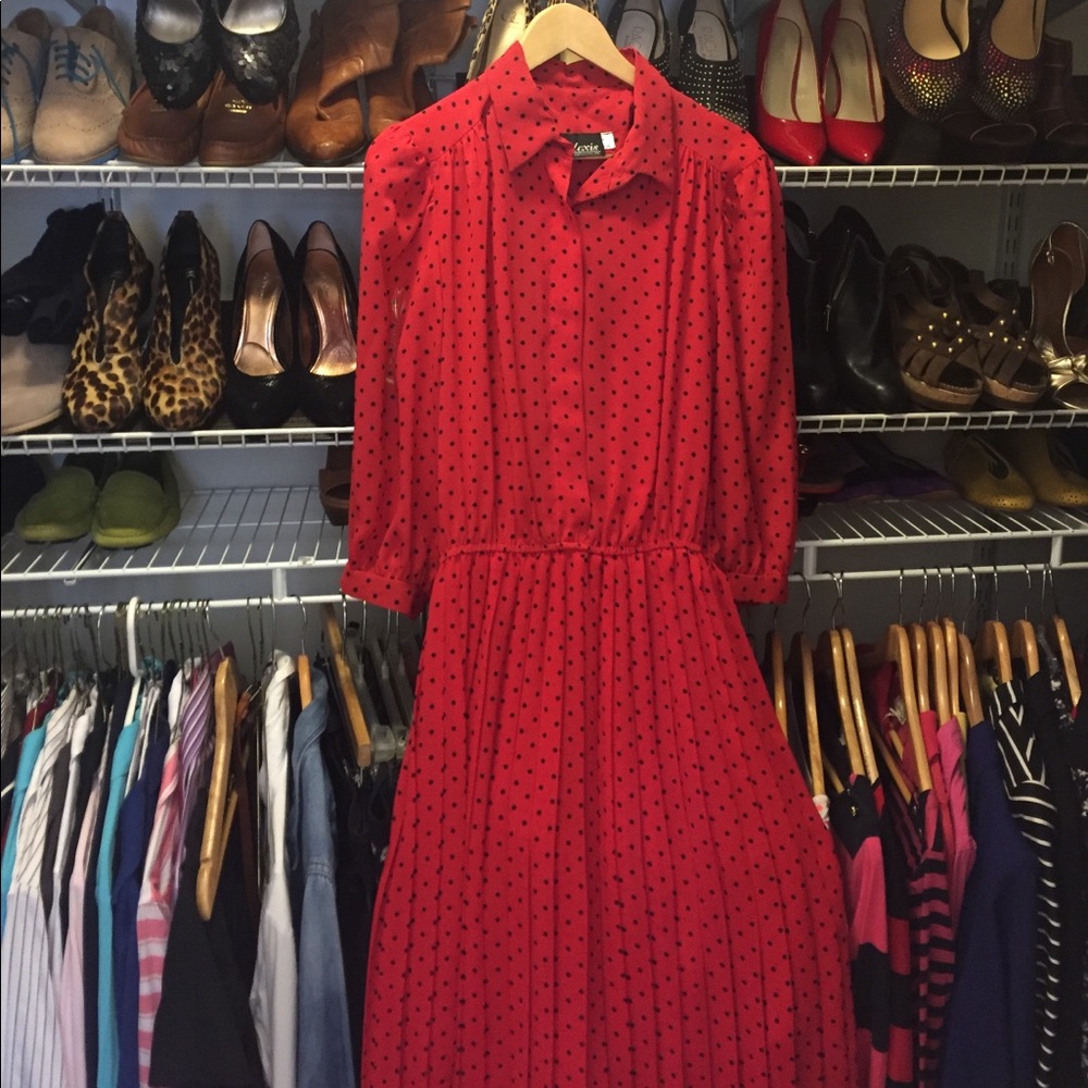 Red Alexis Dress w/ Black Polka Dots