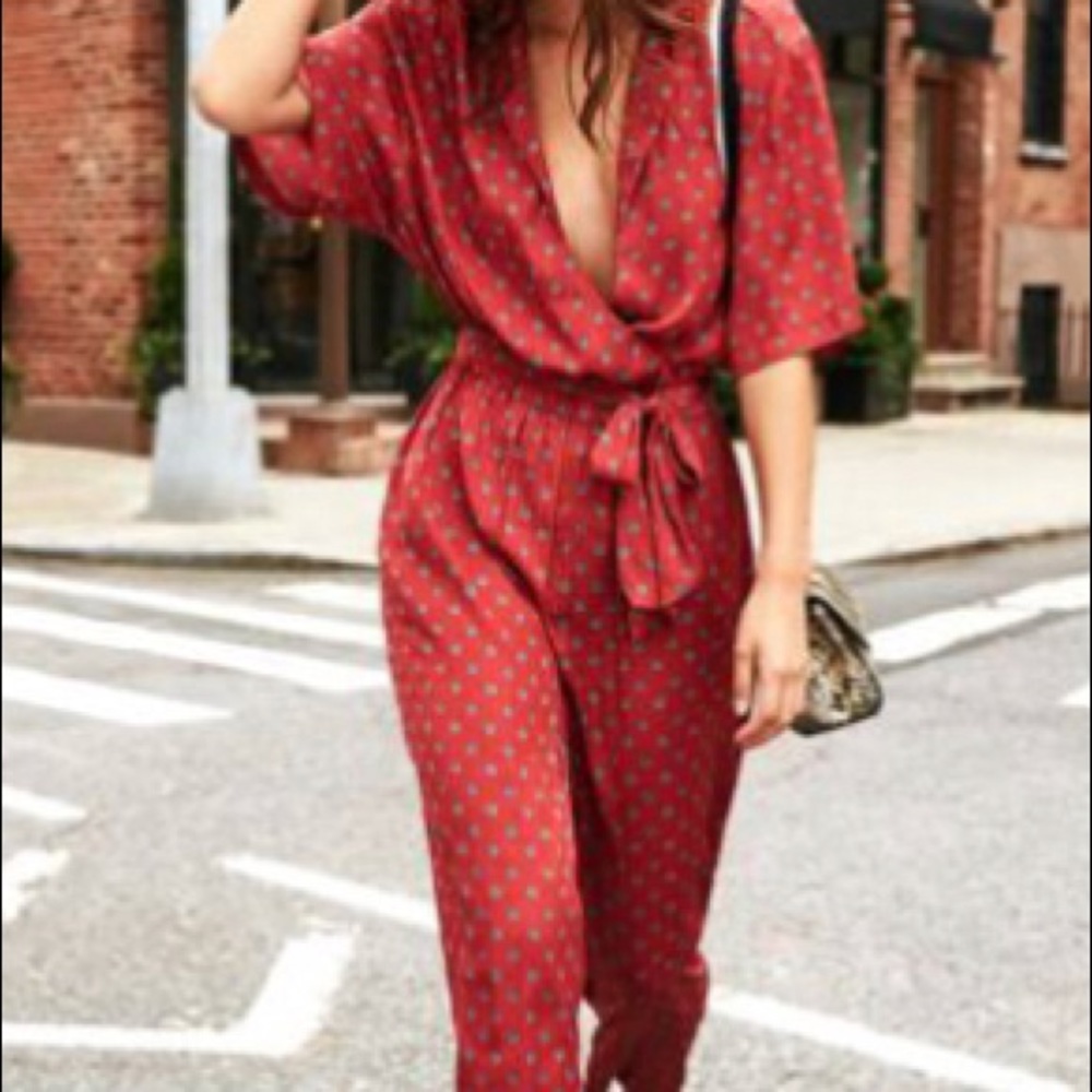 Printed red jumpsuit
