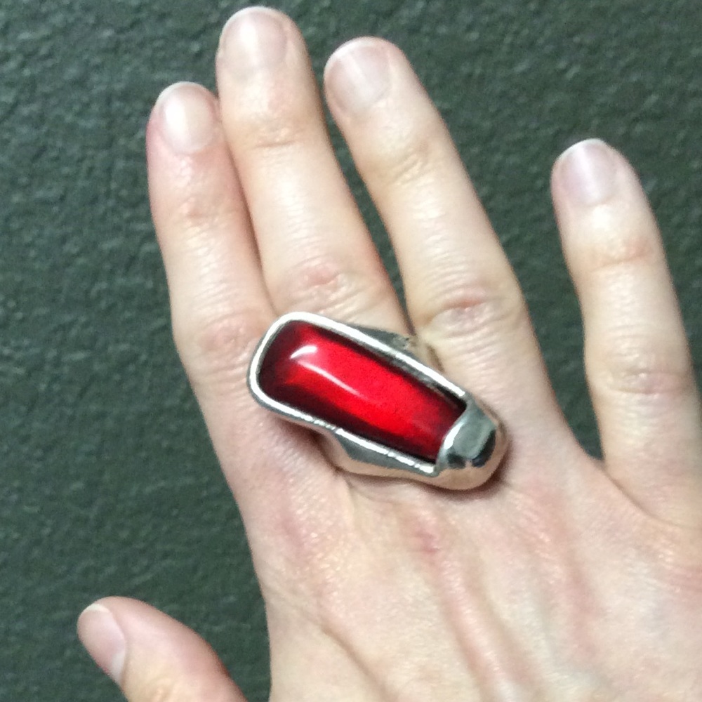 Uno De 50 Red Resin Statement Ring