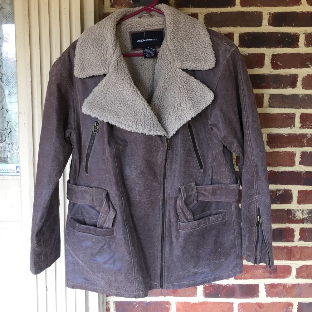 Moda International Leather/Sherpa AvaitorCoat-Mint