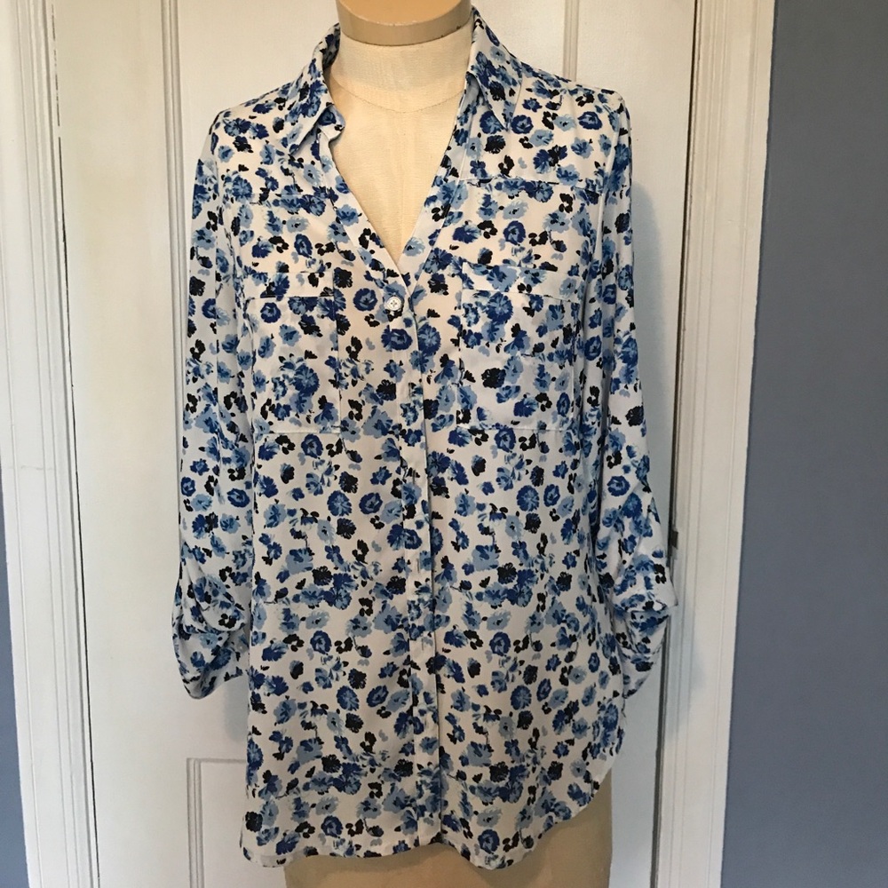 BLUE FLORAL PORTIFINO BUTTON-DOWN TOP