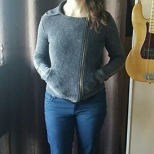 Free People Gray Moto Sweater Jacket Zip