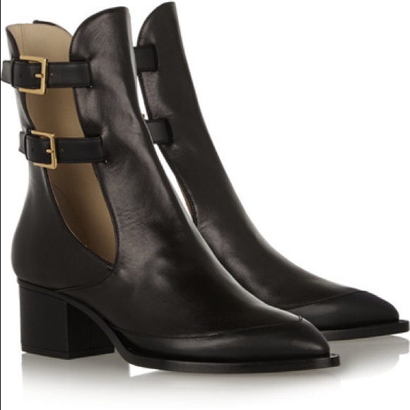 Maiyet Black Leather Cutout Double Buckle Boots - Picture 2 of 6