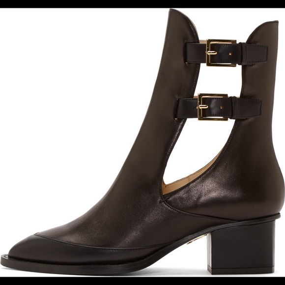 Maiyet Black Leather Cutout Double Buckle Boots - Picture 6 of 6