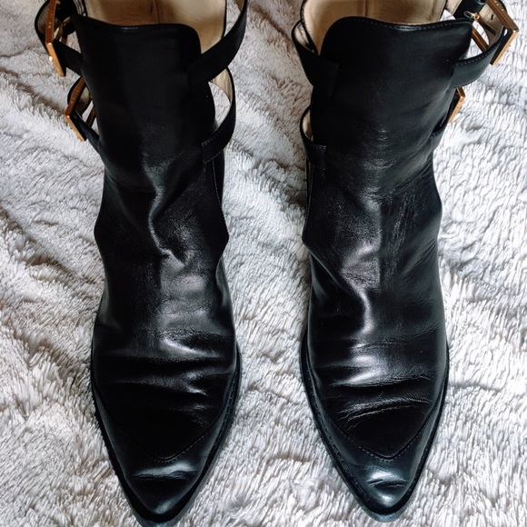 Maiyet Black Leather Cutout Double Buckle Boots - Picture 4 of 6