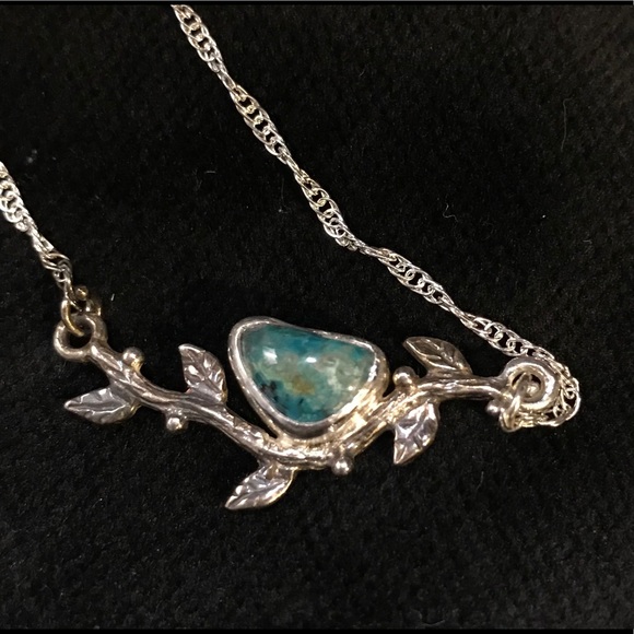 CBL Jewelry - Eilat/Chrysocolla “bird on a branch” 925 necklace CBL Jewelry - Eilat/Chrysocolla “bird on a branch” 925 necklace